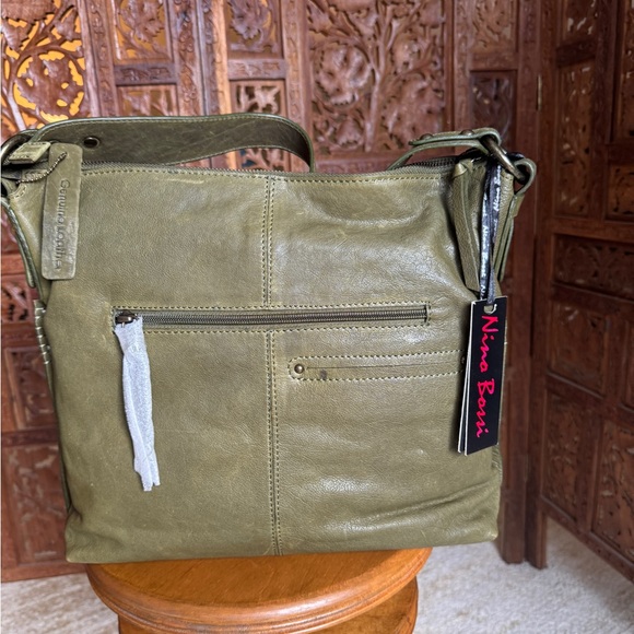 Nino Bossi Handbag NWT Olive Green Leather Shoulder Bag - Picture 2 of 7
